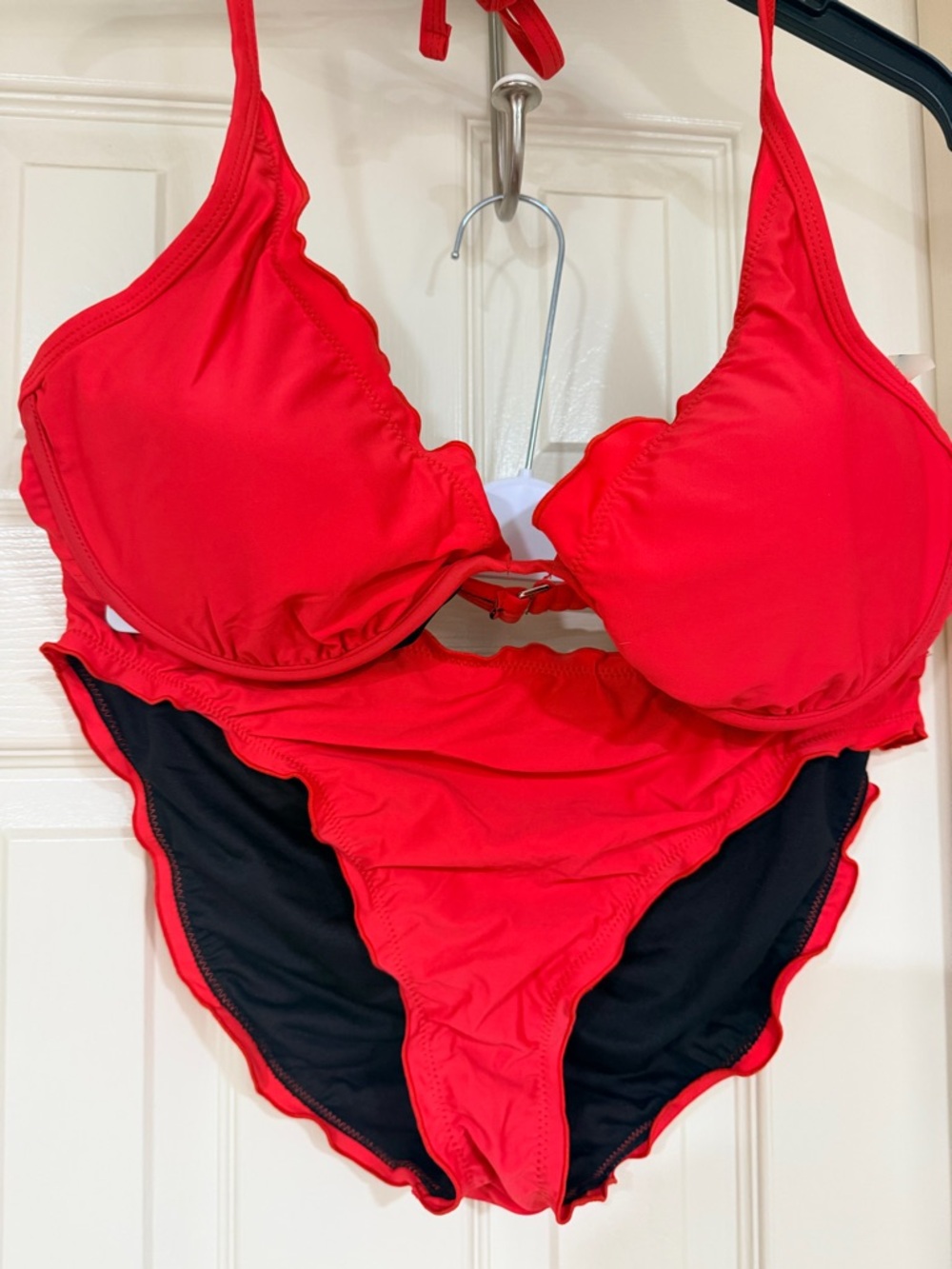 Swimsuits For All Bikini Set Size 16 Orange Red Dark Coral Underwire Halter